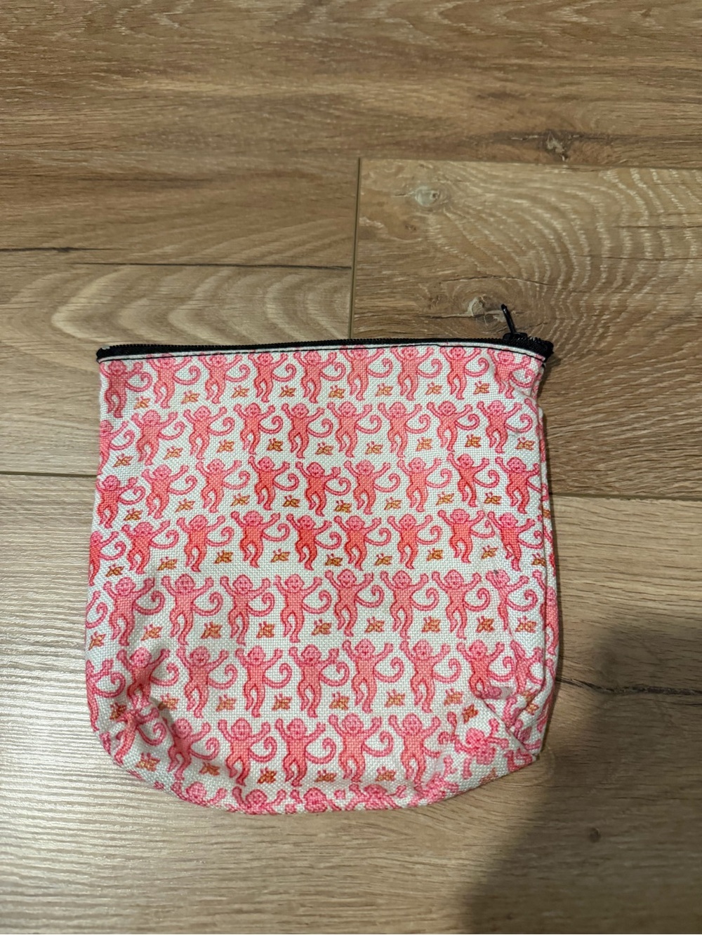 Pink Patterned Canvas Zip Pouch - Women's Accessory